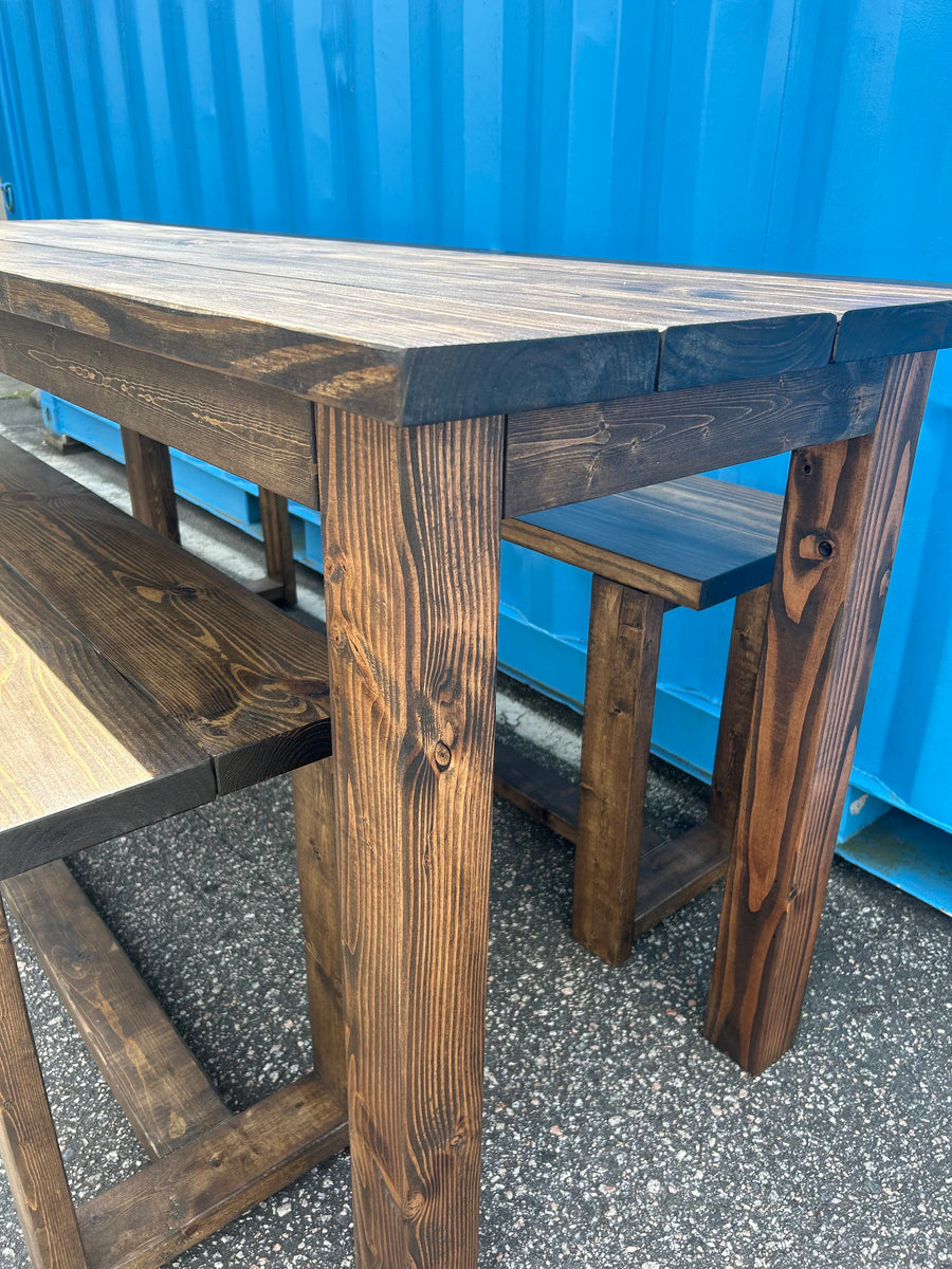 7ft Counter Height Farmhouse Table with Benches Dark Walnut