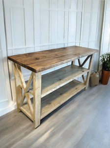 Wooden Buffet or Sideboard - Gray, Provincial Brown - Three Tier Shelving - Entertainment Stand, Entryway Decor - Farmhouse Style