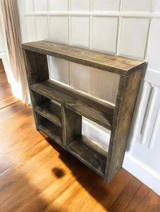 Rustic Narrow Farmhouse Shelving Unit, Distressed Minwax Dark Walnut, Versatile Console Table, Display Shelf, Entertainment Stand, Storage