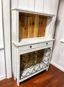 Rustic Wine Hutch - Distressed White - Rekindled Pallet Wood - Wine Rack and Storage - Rustic Farmhouse Style