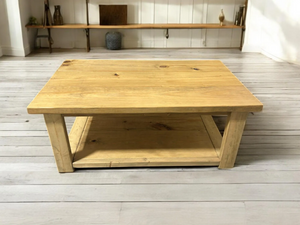 Rectangle Coffee Table - Large Wooden Coffee Table - Sandstone - Living Room Rustic Wood Furniture With Rustic Farmhouse Feel