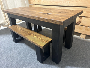 Kid's Farmhouse Style Table - Black and Provincial Brown - Playroom Furniture - Child's Dining Table Set with Benches