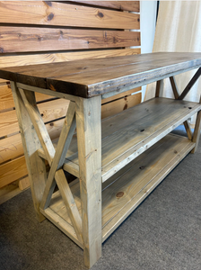 Wooden Buffet or Sideboard - Gray, Provincial Brown - Three Tier Shelving - Entertainment Stand, Entryway Decor - Farmhouse Style