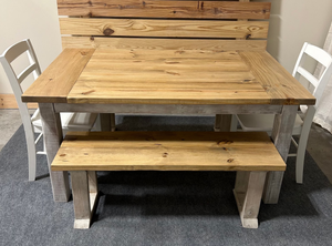 Farmhouse Dining Table with Benches and Chairs, Special Walnut, Dark Distressed Antique White, 5ft Kitchen Table Set