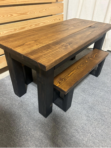 Kid's Farmhouse Style Table - Black and Provincial Brown - Playroom Furniture - Child's Dining Table Set with Benches