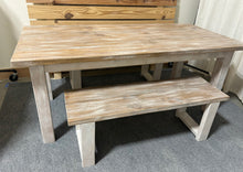 Load image into Gallery viewer, 6ft Classic Farmhouse Table with Benches (White Wash Walnut, Distressed White)
