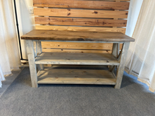 Load image into Gallery viewer, Wooden Buffet or Sideboard - Gray, Provincial Brown - Three Tier Shelving - Entertainment Stand, Entryway Decor - Farmhouse Style
