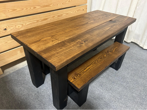 Kid's Farmhouse Style Table - Black and Provincial Brown - Playroom Furniture - Child's Dining Table Set with Benches