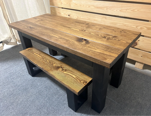 Kid's Farmhouse Style Table - Black and Provincial Brown - Playroom Furniture - Child's Dining Table Set with Benches