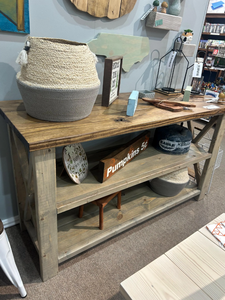 Wooden Buffet or Sideboard - Gray, Provincial Brown - Three Tier Shelving - Entertainment Stand, Entryway Decor - Farmhouse Style