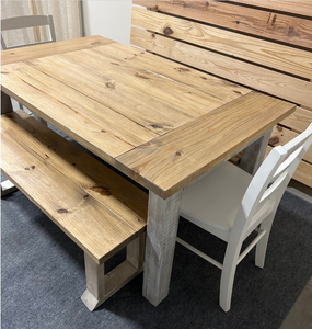 Farmhouse Dining Table with Benches and Chairs, Special Walnut, Dark Distressed Antique White, 5ft Kitchen Table Set