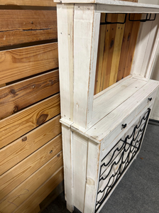 Rustic Wine Hutch - Distressed White - Rekindled Pallet Wood - Wine Rack and Storage - Rustic Farmhouse Style