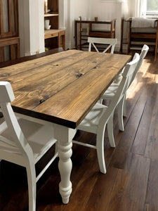 6ft Turned Leg Farmhouse Table with Chairs and Bench (White, Provincial)