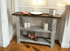 Farmhouse Console Table (Dark Walnut, Distressed White)