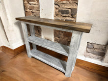 Load image into Gallery viewer, Farmhouse Console Table (Dark Walnut, Distressed White)
