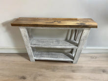 Load image into Gallery viewer, Farmhouse Console Table (Dark Walnut, Distressed White)
