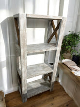 Load image into Gallery viewer, Handmade Wooden Bookcase - Shelving Unit - Gray, Distressed White - Office, Living Room Furniture
