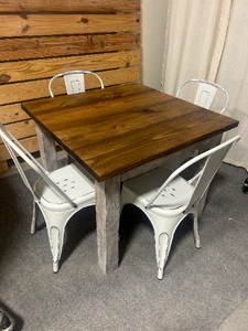 Square Farmhouse Table With Metal Chairs, Rustic Farmhouse Table Set, Provincial Brown Top, Small Dining Or Kitchen Table