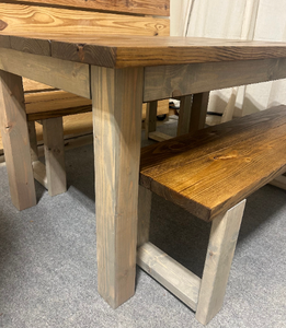 5ft Rustic Farmhouse Dining Set with Benches - Provincial & Classic Gray Finish - Real Wood Craftsmanship
