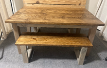 Load image into Gallery viewer, 5ft Rustic Farmhouse Dining Set with Benches - Provincial &amp; Classic Gray Finish - Real Wood Craftsmanship
