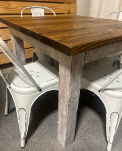 Square Farmhouse Table With Metal Chairs, Rustic Farmhouse Table Set, Provincial Brown Top, Small Dining Or Kitchen Table