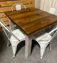 Load image into Gallery viewer, Square Farmhouse Table With Metal Chairs, Rustic Farmhouse Table Set, Provincial Brown Top, Small Dining Or Kitchen Table
