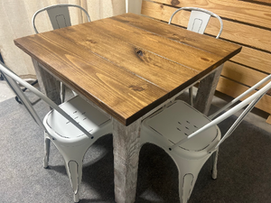 Square Farmhouse Table With Metal Chairs, Rustic Farmhouse Table Set, Provincial Brown Top, Small Dining Or Kitchen Table