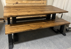 Trestle Style Farmhouse Table - Modern Provincial Brown with True Black - Wooden Dining Table with Benches