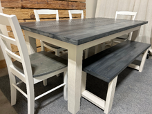 Load image into Gallery viewer, Dining Table Set with Chairs and a Bench - Carbon Gray White Wash - Antique White - Farmhouse Style Dining Table

