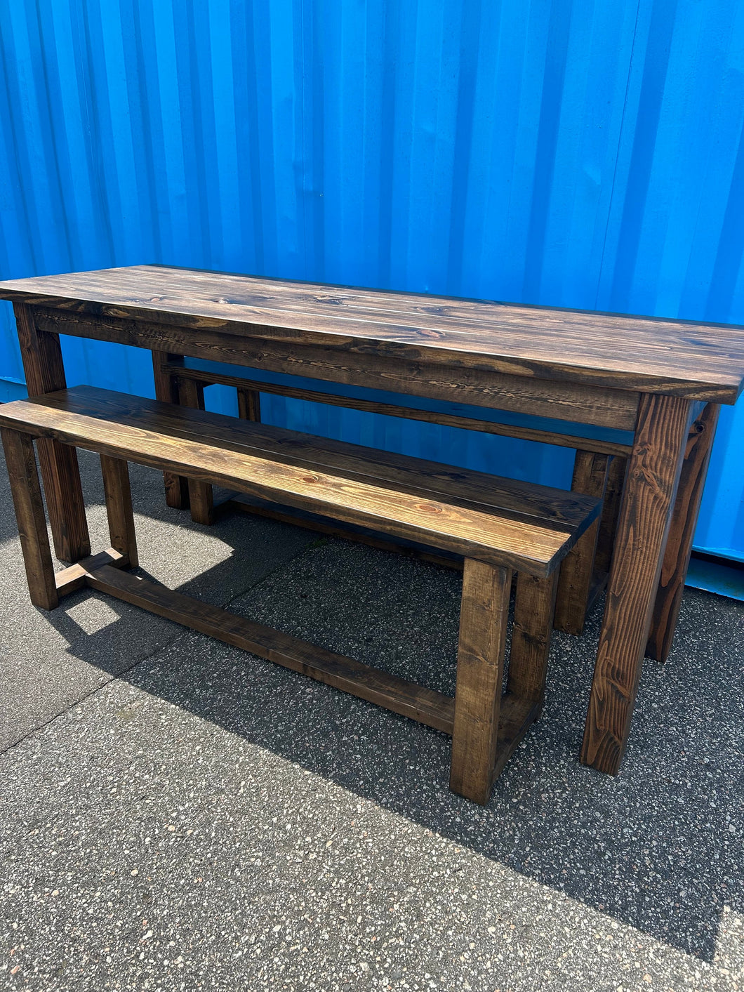 7ft Counter Height Farmhouse Table with Benches (Dark Walnut)