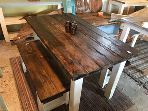 5ft Classic Farmhouse Table with Benches (Espresso Brown, and Antique White)